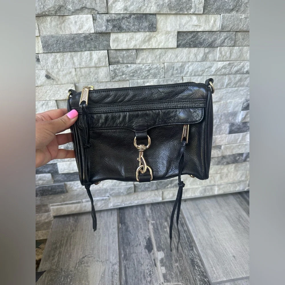 Rebecca Minkoff MAC Leather Black and Gold Handbag ONLY - Picture 6 of 17